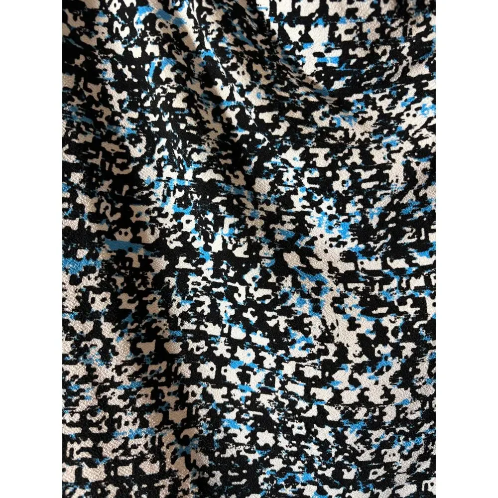 Ann Taylor Women's Size L Blue Black Abstract Cowl Neck 3/4 Sleeves Blouse Top